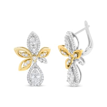 14K Two-tone Gold 1.00 Cttw Round Pave-Set Diamond Dangle Earrings