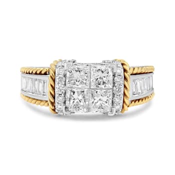 1.50ctw Princess Cut Diamond Quad Engagement 14K White and Yellow Gold Ring