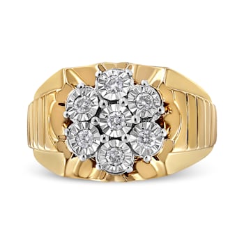 0.33ctw Diamond 14K Yellow Gold Over Sterling Silver Floral Cluster Ring