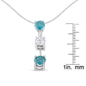 14K White Gold 1 1/3ctw White and Treated Blue Diamond Pendant With
Chain(H-I, SI2-I1)