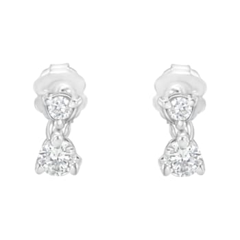 14K White Gold 1/2ctw Double Diamond Dangle Stud Earrings