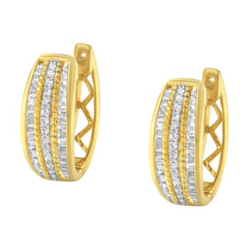 10K Yellow Gold 3/4 Cttw Pave and Channel Set Diamond Triple Row Modern
Hoop Earrings