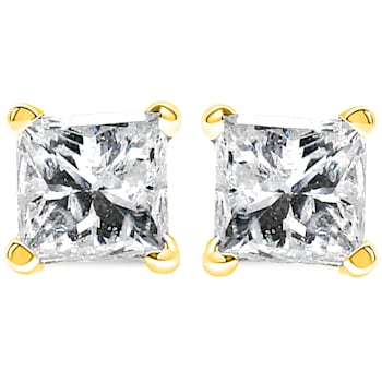 14K Yellow Gold AGS Certified 1/4ctw Princess-Cut Solitaire Diamond Push
Back Stud Earrings