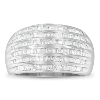 1.00ctw Baguette Diamond 6-Row Sterling Silver Ring