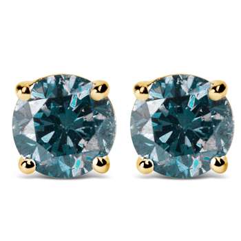 14K Yellow Gold 2.0ctw Round Lab Grown Blue Diamond Classic 4-Prong Stud
Earrings with Screw Backs
