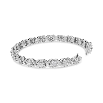 14K White Gold 6-1/3ctw Round Brilliant-Cut Diamond Round Cluster and
X-Link Tennis Bracelet