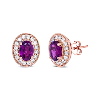 14K Rose Gold 7x5mm Cushion Cut Garnet and 3/8ctw Round Diamond Halo
Stud Earrings