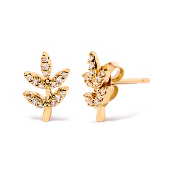 10K Yellow Gold 1/10 Cttw Diamond Accented Leaf and Branch Stud Earrings
(H-I Color, I1-I2 Clarity)