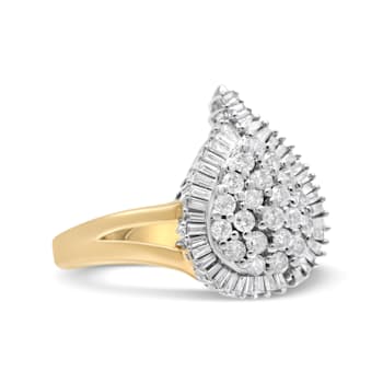 1.00ctw Round and Baguette Diamond Ballerina 14K Yellow and White Gold Ring