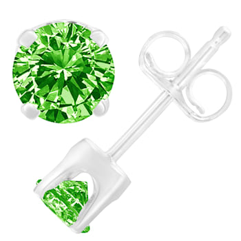 Sterling Silver 1/5ctw Round Brilliant-Cut Green Diamond Classic Stud Earrings