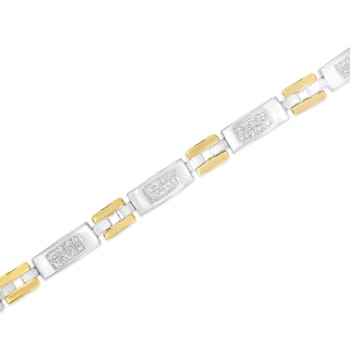 10K Two-Tone Gold 1.0ctw Princess Cut Diamond Geo Link Bracelet