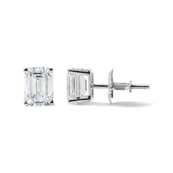 14K White Gold 2.0ctw Emerald Cut Lab Grown Diamond Solitaire Stud Earrings