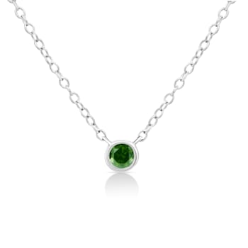 0.10ctw Suspended Green Diamond Solitaire Sterling Silver Necklace