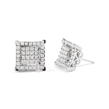 10K White Gold 1 1/4 Cttw Princess Diamond Composite Double Square and
Halo Stud Earrings