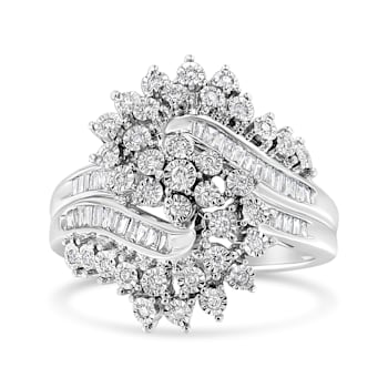 10K White Gold 1/2ctw Mixed Cut "S" Shaped Bypass Cocktail
Ring (I-J Color, I1-I2 Clarity)