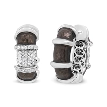 18K White Gold Over Sterling Silver Clear Graphite Grey Enamel 5/8ctw
Diamond Huggies
