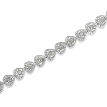 Rhodium Over Sterling Silver 1.0 Ctw Diamond Heart Tennis Bracelet