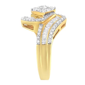 14K Yellow Gold 1.0ctw Mixed-Cut Diamond Round Floral Cluster Ring(H-I
Color, SI2-I1 Clarity)