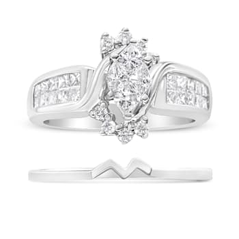 14K White Gold 1 1/2ctw Composite Diamond Marquise Diamond Ring Set(H-I
Color, SI1-SI2) Size 7