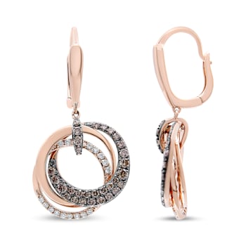 14K Rose Gold 1.00ctw White and Brown Diamond Intertwining Hoops and
Circle Dangle Earrings
