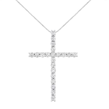 Sterling Silver 4.0ctw Diamond 2-1/4" Cross Pendant with Box
Chain(I-J Color, I1-I2 Clarity) - 18"