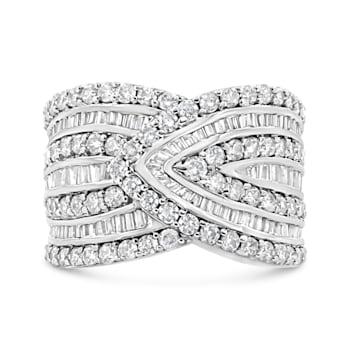 Sterling Silver 2 3/8ctw Diamond Multi Row Overlay Band Ring ( J-K
Color, I3 Clarity)
