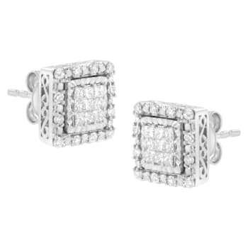 10K White Gold 1/2ctw Invisible Set Princess-Cut Diamond Square Stud Earring