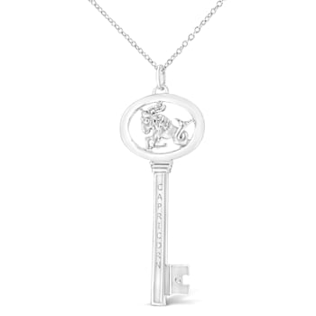 .925 Sterling Silver Diamond Accent Zodiac Key Pendant Necklace
