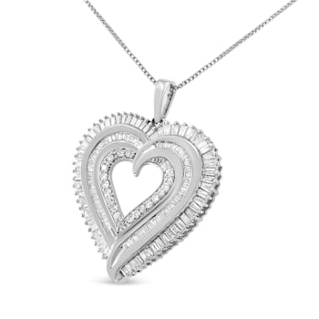 1.50ctw Baguette Diamond Sterling Silver Heart Pendant Necklace