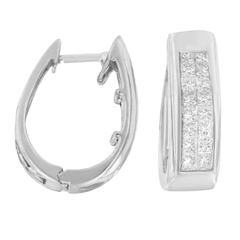 14K White Gold Princess-Cut Diamond Hoop Earrings 1.10ctw