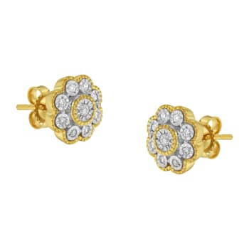 14K Yellow Gold Over Sterling Silver 1/6ctw Miracle-Plate Set Diamond
Floral Stud Earrings
