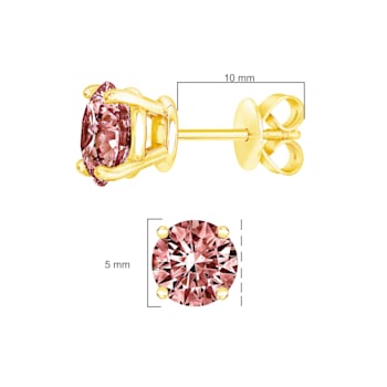 1.00ctw Round Pink Lab Grown Diamond Solitaire 14K Yellow Gold Stud Earrings