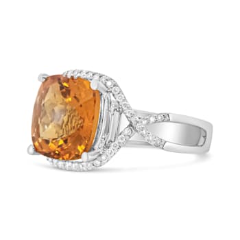 14K White Gold Cushion Citrine and 1/3ctw Round Diamond Ring(H-I Color,
VS1-VS2 Clarity)- Size 6.5