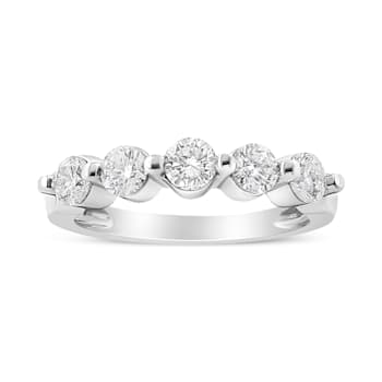 14K White Gold 1.00ctw Round Cut Diamond 5-Stone Band Ring (H-I Color,
SI2-I1 Clarity)