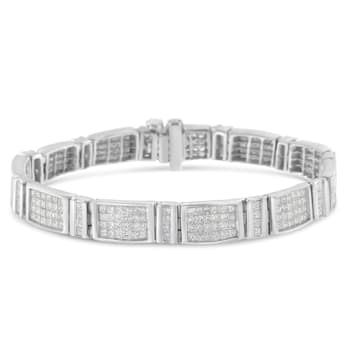 14K White Gold 7.0ctw Princess Cut Diamond 7" Alternating
Rectangular Link Tennis Bracelet