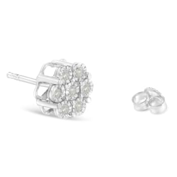 Sterling Silver 1/4ctw Round-Cut Diamond Miracle-Set Floral Cluster
Button Stud Earrings