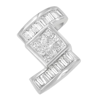 14K White Gold 1 2/5ctw Princess and Baguette Cut Diamond Zig Zag
Pendant w\chain(H-I, SI1-SI2)