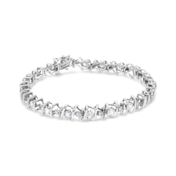 3.5 mm Lab Created White Sapphire and 1/6 ctw Diamond Rhodium Over
Sterling Silver Tennis Bracelet