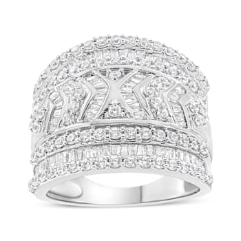 Sterling Silver 2.0ctw Diamond Edge Multi-Row Ring Band ( J-K Color, I3 Clarity)