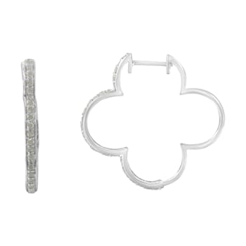 Sterling Silver 1.0ctw Diamond 4 Leaf Clover Shape Hoop Earrings