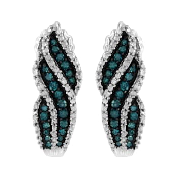Sterling Silver .5ctw Treated Blue Diamond Dangling Stud Earrings