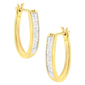 10K Yellow Gold 1/2ctw Invisible Set Princess-cut Diamond Hoop Earrings
