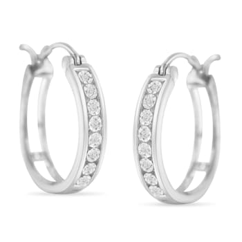 Sterling-Silver Diamond Accent Channel Set Style Hoop Earring
