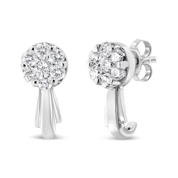 14K White Gold 3/4ctw Diamond Floral Cluster Drop and Dangle Stud Earrings