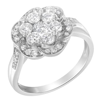 14K White Gold Floral Cluster Diamond Ring (1.0ctw, H-I Color, SI2-I1 Clarity)