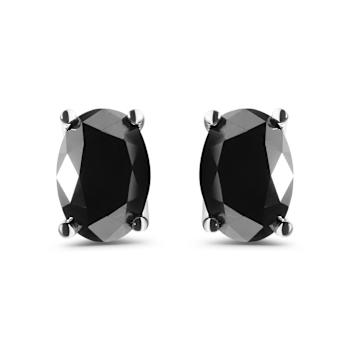 14K White Gold 3.00 Cttw Oval Cut Black Diamond Solitaire Stud Earrings
(Black Color, I2-I3 Clarity)