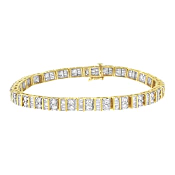 14K Yellow Gold 4.0ctw Baguette and Round Diamond Channel and Prong-Set
Tennis Bracelet