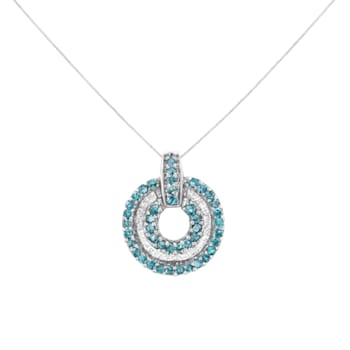 14K White Gold 1/2ctw Treated Blue Diamond Round Pendant w\chain (I-J, I1-I2)