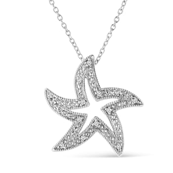 .925 Sterling Silver Prong-Set Diamond Accent Starfish 18" Pendant Necklace