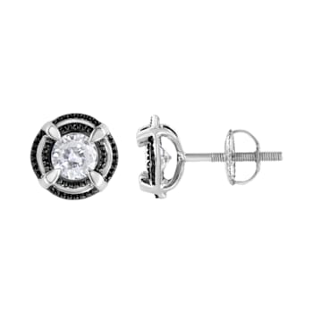 Black Rhodium Over Sterling Silver Round 1.0ctw Diamond Double Halo
Solitaire Stud Earrings